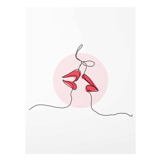 Glasbild - Lippen Kuss Line Art - Hochformat 4:3