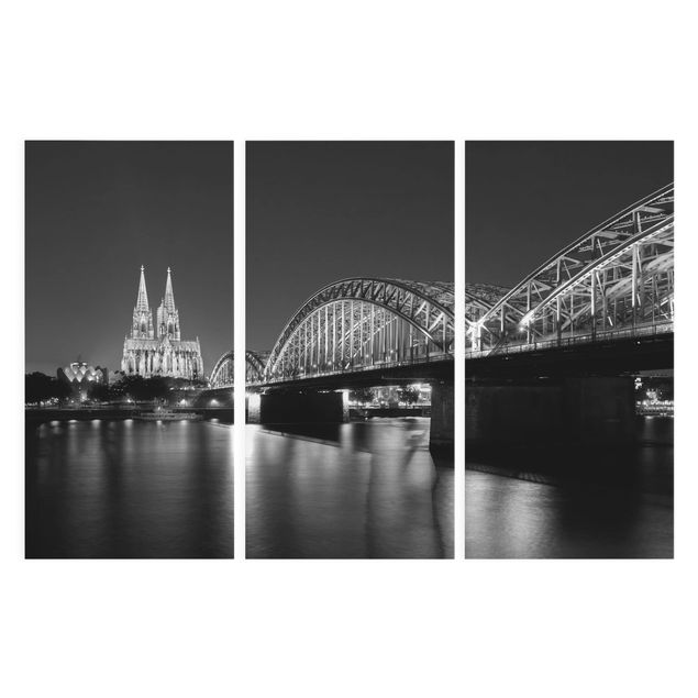 Leinwandbild 3-teilig - Köln bei Nacht II - Hoch 1:2