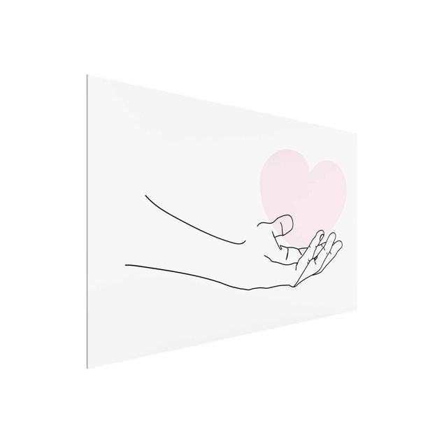 Glasbild - Hand mit Herz Line Art - Querformat 2:3