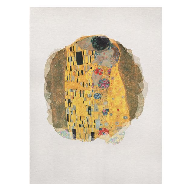 Leinwandbild - Wasserfarben - Gustav Klimt - Der Kuss - Hochformat 4:3