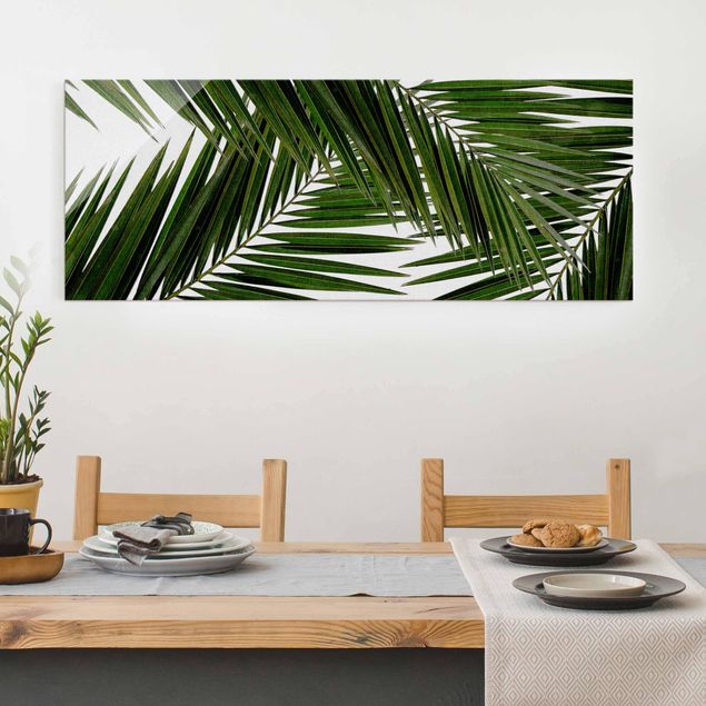 Glas Magnetboard Blick durch grüne Palmenblätter