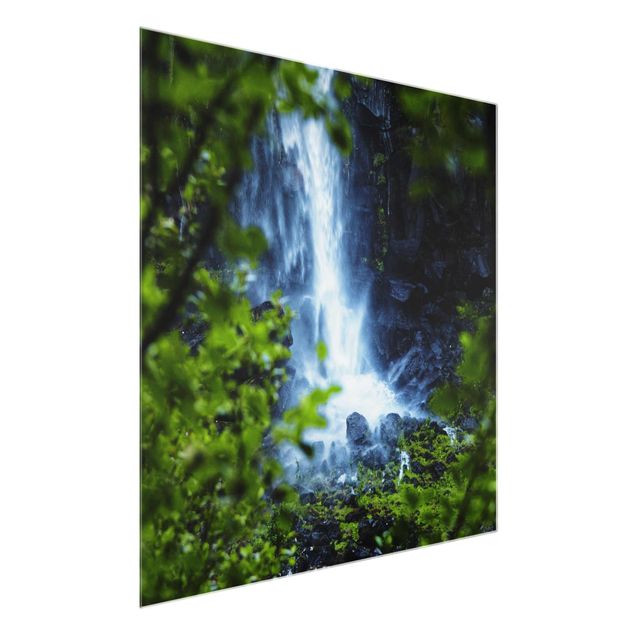 Glasbild - Blick zum Wasserfall - Quadrat