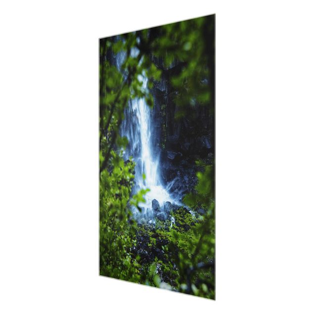 Glasbild - Blick zum Wasserfall - Hochformat