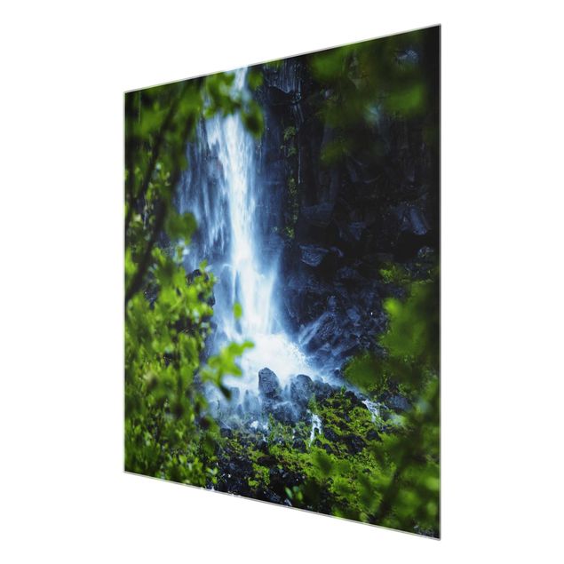 Glasbild - Blick zum Wasserfall - Quadrat