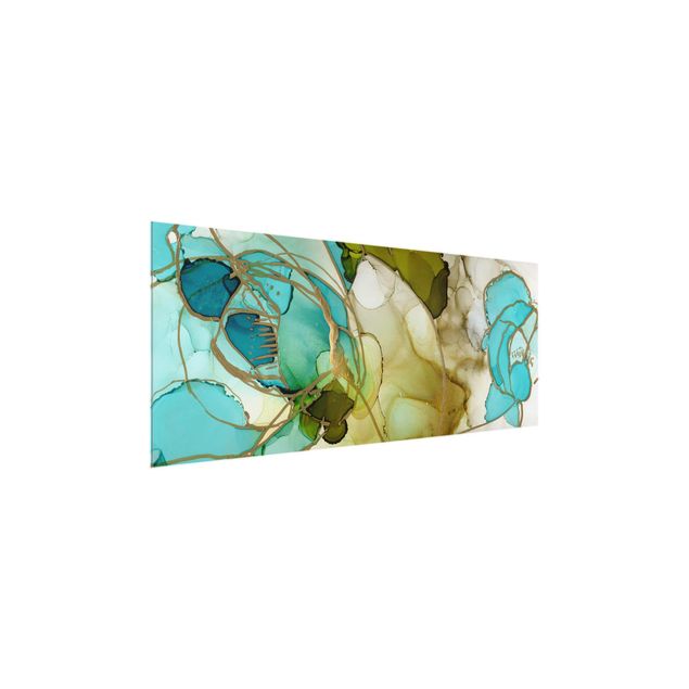 Glasbild - Blumenfacetten in Aquarell - Panorama