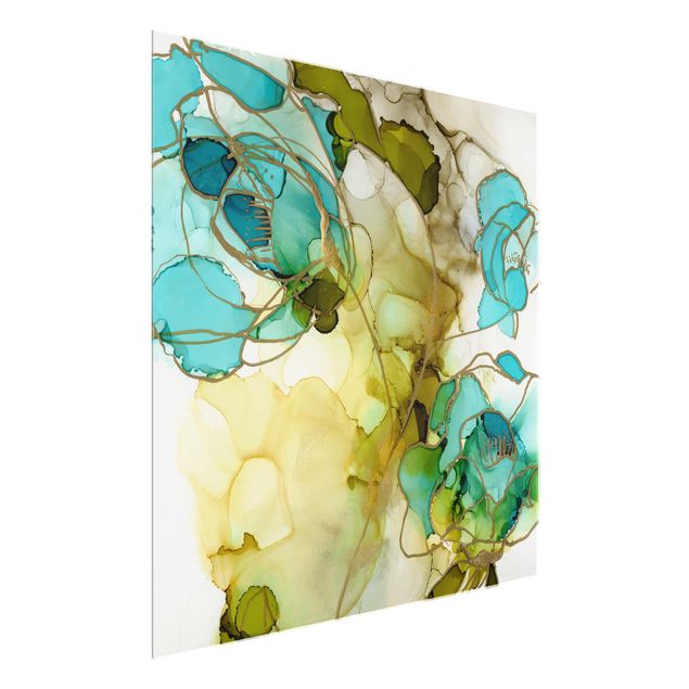 Glasbild - Blumenfacetten in Aquarell - Quadrat