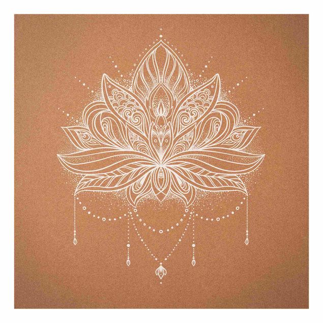 Glasbild - Boho Lotusblüte weiß Korkoptik - Quadrat