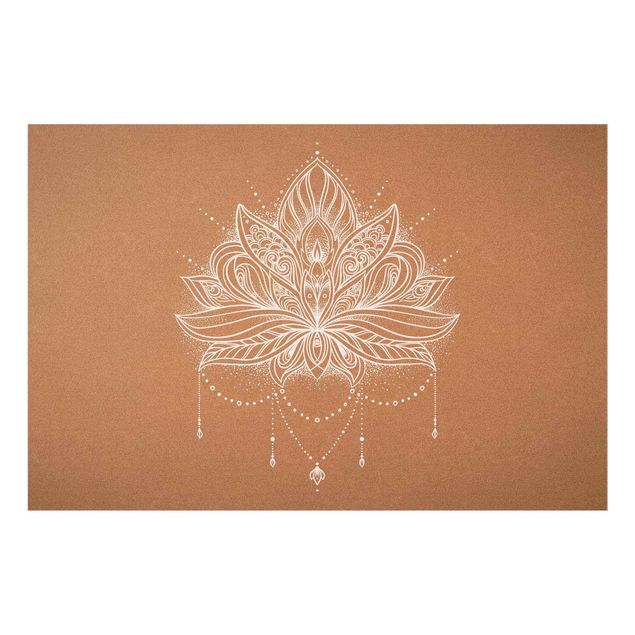 Glasbild - Boho Lotusblüte weiß Korkoptik - Querformat