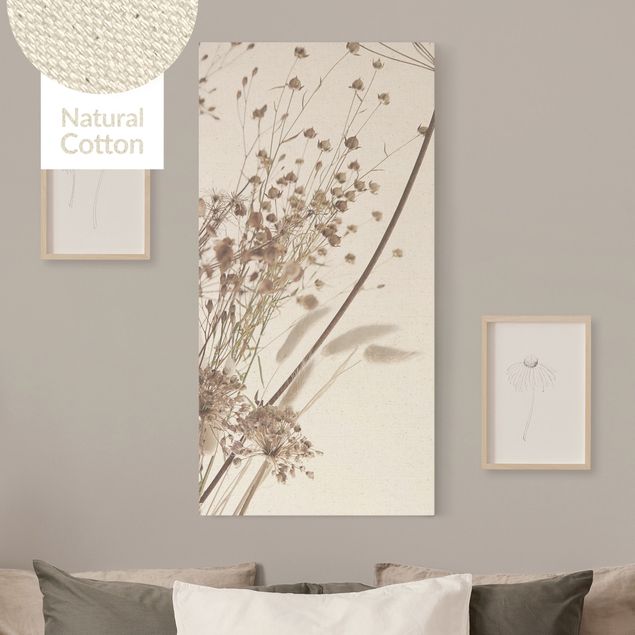 Leinwandbild Natur - Bouquet aus Ziergras und Blüten - Hochformat 1:2