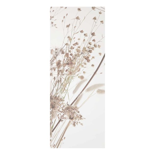 Glasbild - Bouquet aus Ziergras und Blüten - Hochformat