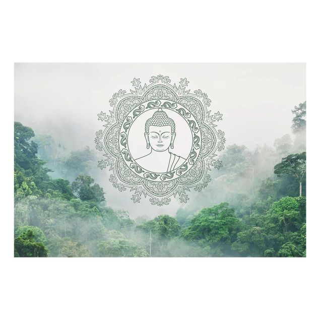 Glasbild - Buddha Mandala im Nebel - Querformat
