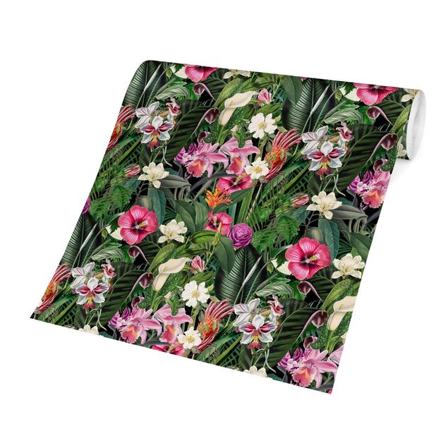 Fototapete - Bunte tropische Blumen Collage