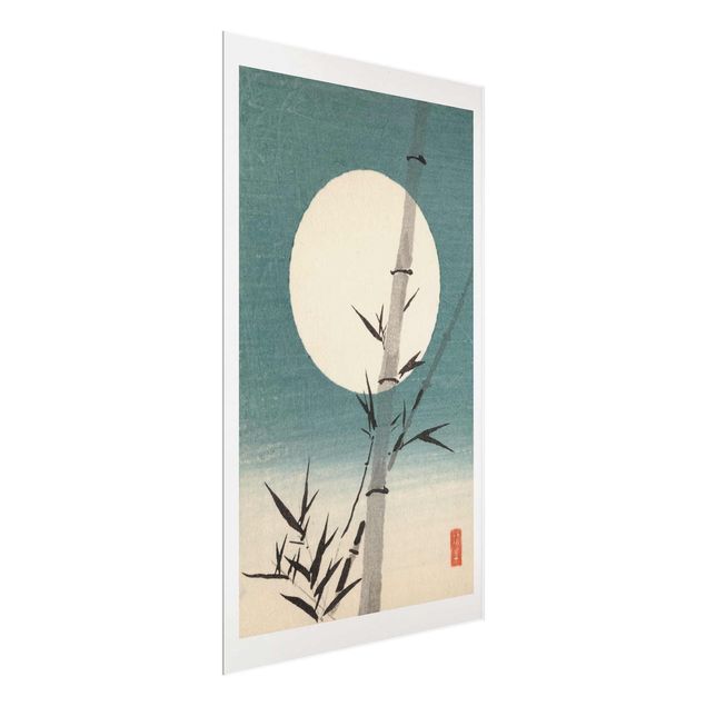Glasbild - Japanische Zeichnung Bambus und Mond - Hochformat 3:2