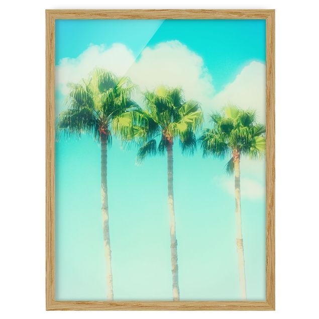 Bild mit Rahmen - Palmen vor Himmel Blau - Hochformat 4:3