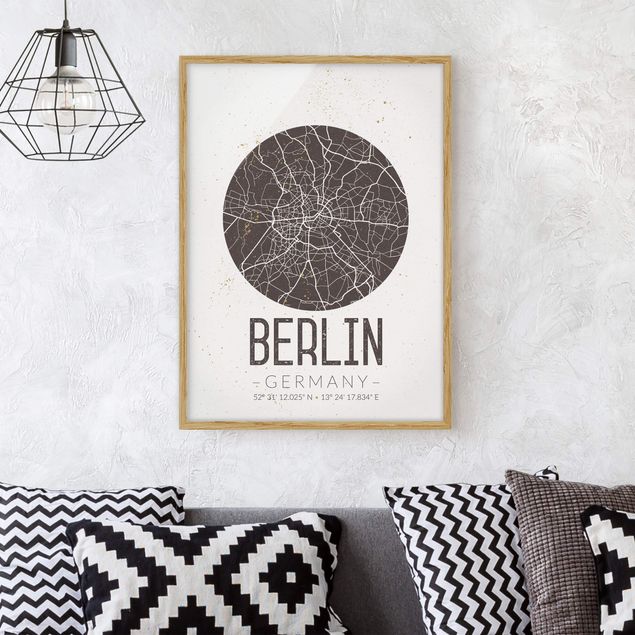 Bild mit Rahmen - Stadtplan Berlin - Retro - Hochformat 3:4
