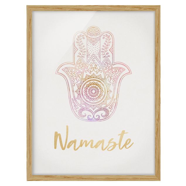 Bild mit Rahmen - Hamsa Hand Illustration Namaste gold rosa - Hochformat 4:3