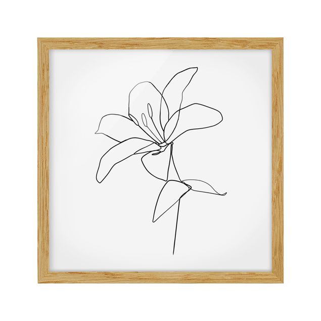 Bild mit Rahmen - Line Art Blüte Schwarz Weiß - Quadrat 1:1