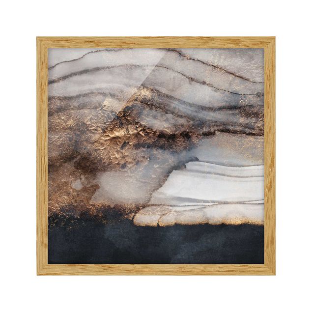 Bild mit Rahmen - Goldener Marmor gemalt - Quadrat 1:1