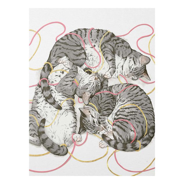 Glasbild - Illustration Graue Katzen Malerei - Hochformat 4:3
