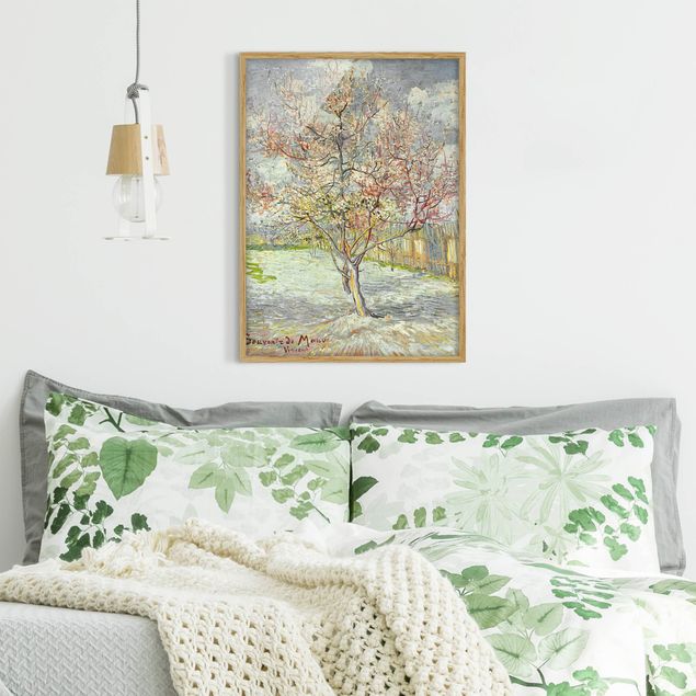 Bild mit Rahmen - Vincent van Gogh - Blühende Pfirsichbäume - Hochformat 3:4