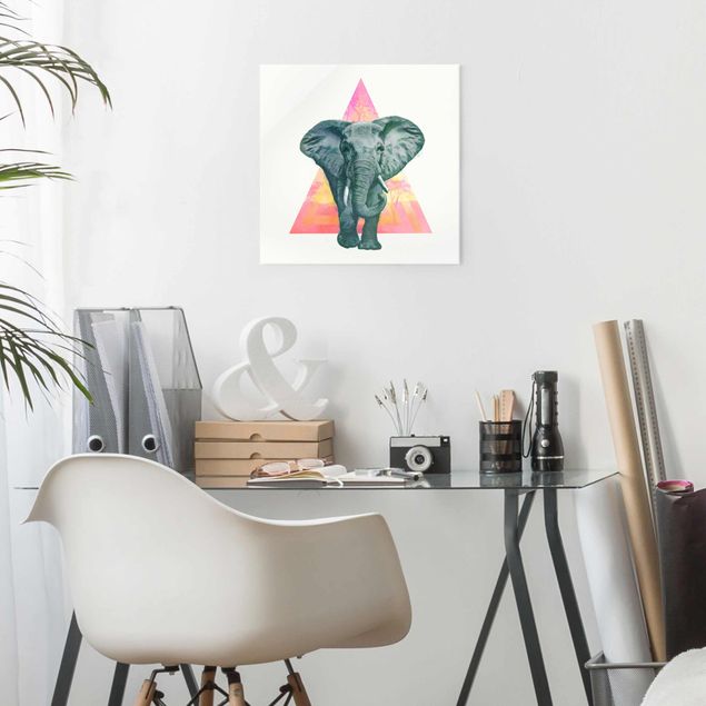 Glas Magnettafel Illustration Elefant vor Dreieck Malerei