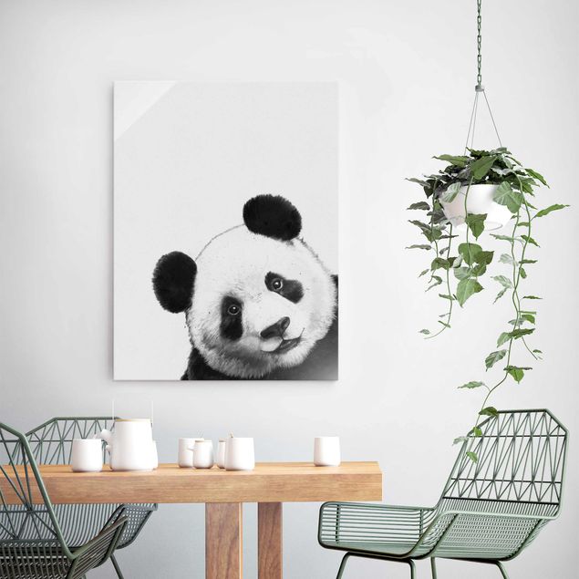 Magnettafel Glas Illustration Panda Schwarz Weiß Malerei