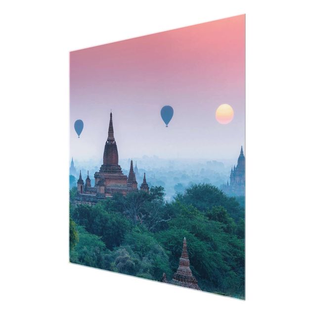Glasbild - Heißluftballons über Tempelanlage - Quadrat 1:1