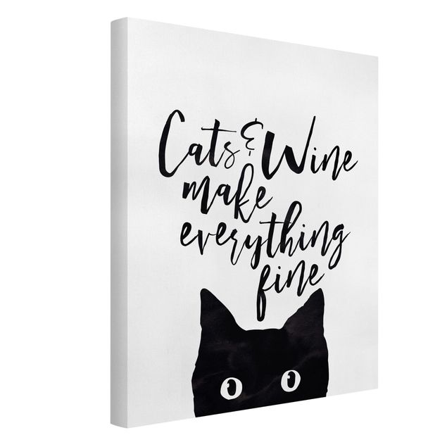 Leinwandbild - Cats and Wine make everything fine - Hochformat 4:3