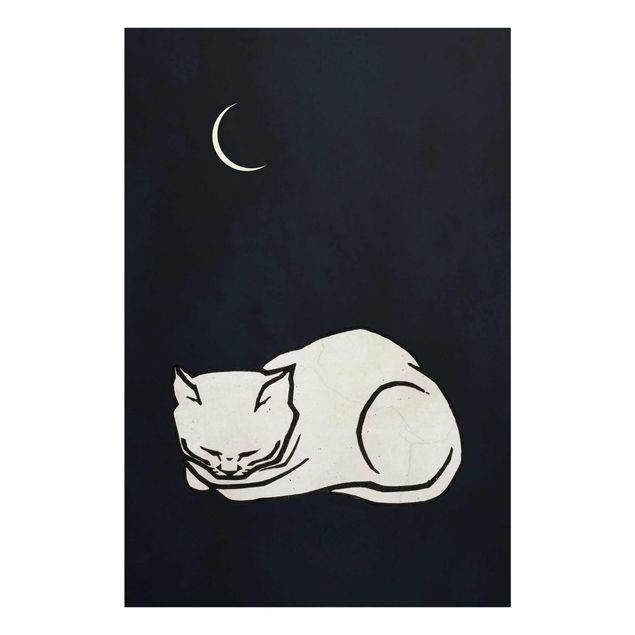Glasbild - Schlafende Katze Illustration - Hochformat 3:2