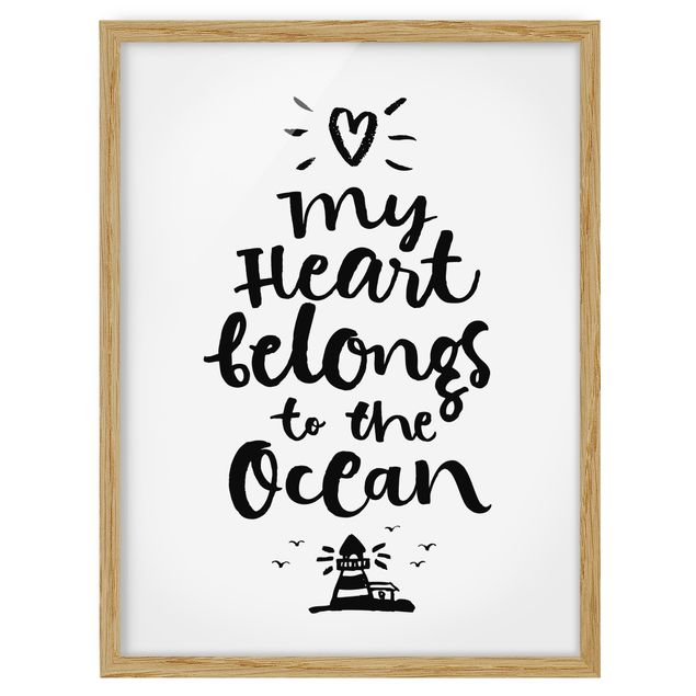 Bild mit Rahmen - My heart belongs to the ocean - Hochformat 3:4