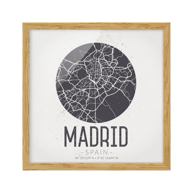 Bild mit Rahmen - Stadtplan Madrid - Retro - Quadrat 1:1