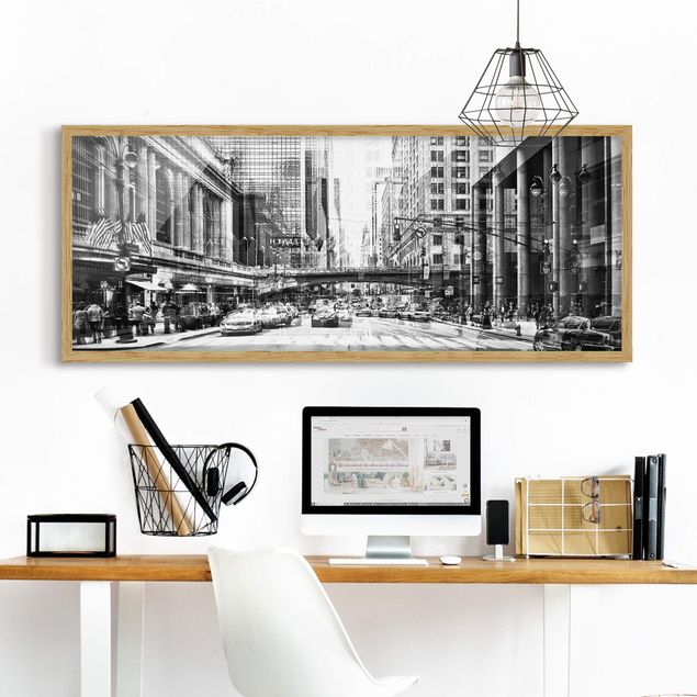Bild mit Rahmen - NYC Urban schwarz-weiß - Panorama Querformat
