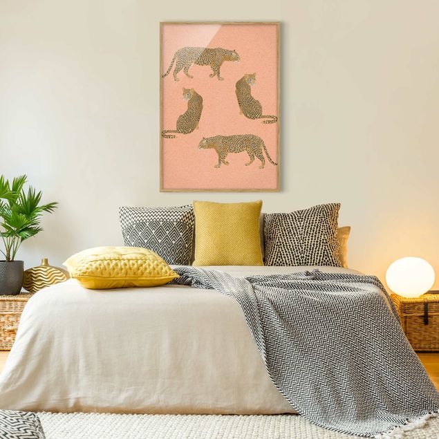 Bild mit Rahmen - Illustration Leoparden Rosa Malerei - Hochformat 4:3
