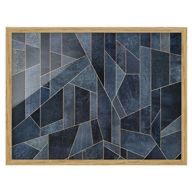 Bild mit Rahmen - Blaue Geometrie Aquarell - Querformat 3:4