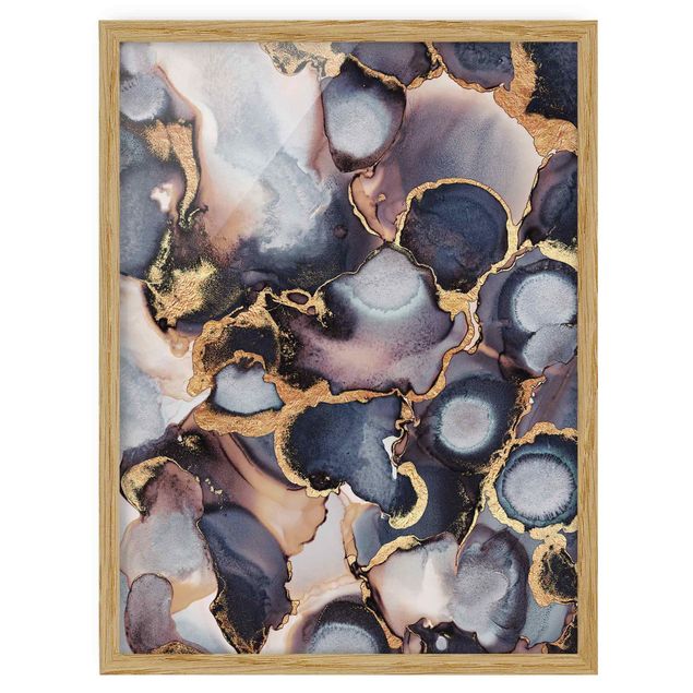 Bild mit Rahmen - Marmor Aquarell mit Gold - Hochformat 4:3