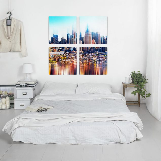 Leinwandbild 4-teilig - Manhattan Skyline Urban Stretch