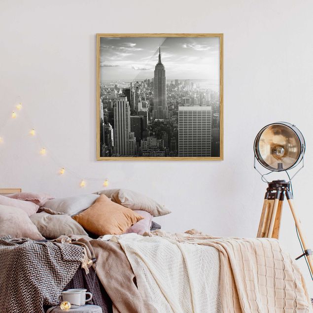 Bild mit Rahmen - Manhattan Skyline - Quadrat 1:1