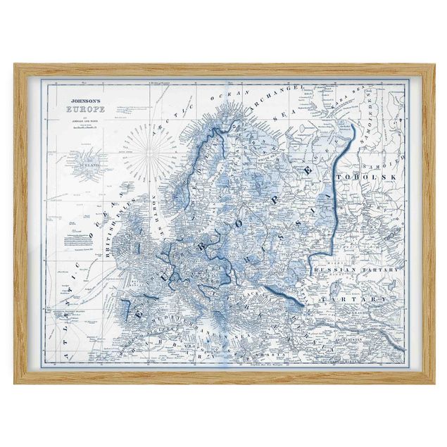 Bild mit Rahmen - Karte in Blautönen - Europa - Querformat 3:4