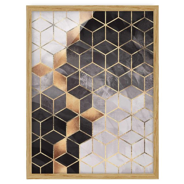 Bild mit Rahmen - Schwarz Weiß goldene Geometrie - Hochformat 4:3