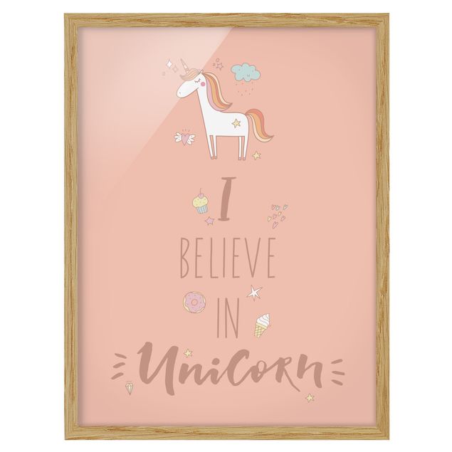 Bild mit Rahmen - I believe in Unicorn - Hochformat 3:4