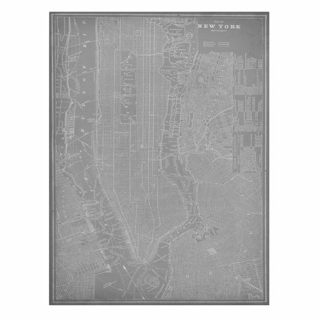 Leinwandbild - Vintage Stadtplan New York Manhattan - Hochformat 4:3