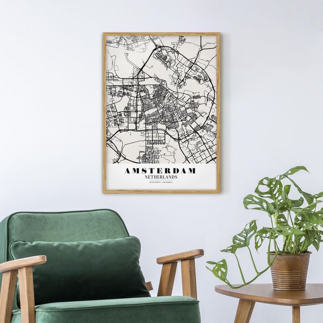 Bild mit Rahmen - Stadtplan Amsterdam - Klassik - Hochformat 3:4