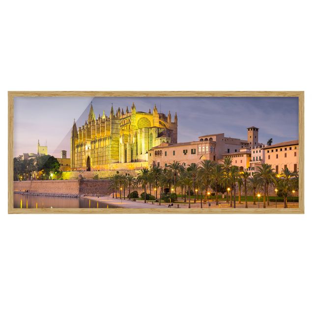 Bild mit Rahmen - Catedral de Mallorca Wasserspiegelung - Panorama Querformat