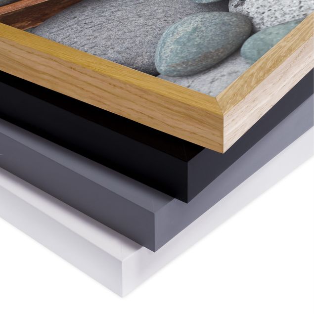 Bild mit Rahmen - Stillleben mit grauen Steinen - Quadrat 1:1