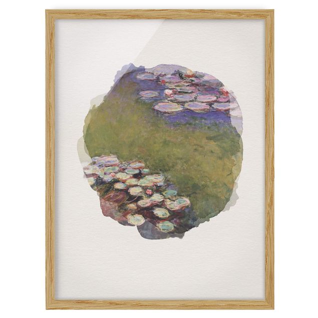 Bild mit Rahmen - Wasserfarben - Claude Monet - Seerosen - Hochformat 4:3