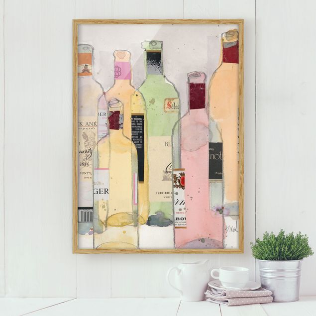 Bild mit Rahmen - Weinflaschen in Wasserfarbe I - Hochformat 4:3