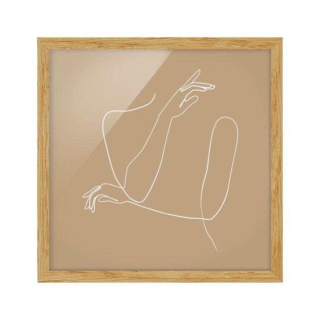 Bild mit Rahmen - Line Art Hände Frau Beige - Quadrat 1:1