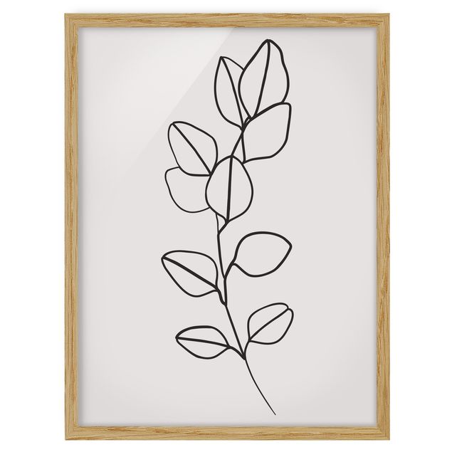 Bild mit Rahmen - Line Art Zweig Blätter Schwarz Weiß - Hochformat 4:3
