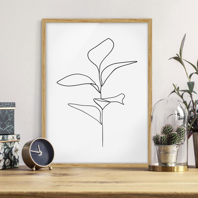 Bild mit Rahmen - Line Art Pflanze Blätter Schwarz Weiß - Hochformat 4:3