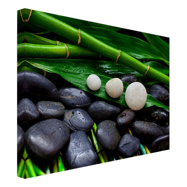 Leinwandbild - Grüner Bambus mit Zen Steinen - Querformat 3:4